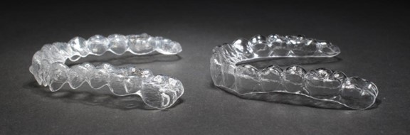 Fig. 3: Visual comparison of the material used to fabricate the leading brand aligners (left) compared with  the material used for Henry Schein Orthodontics aligners.